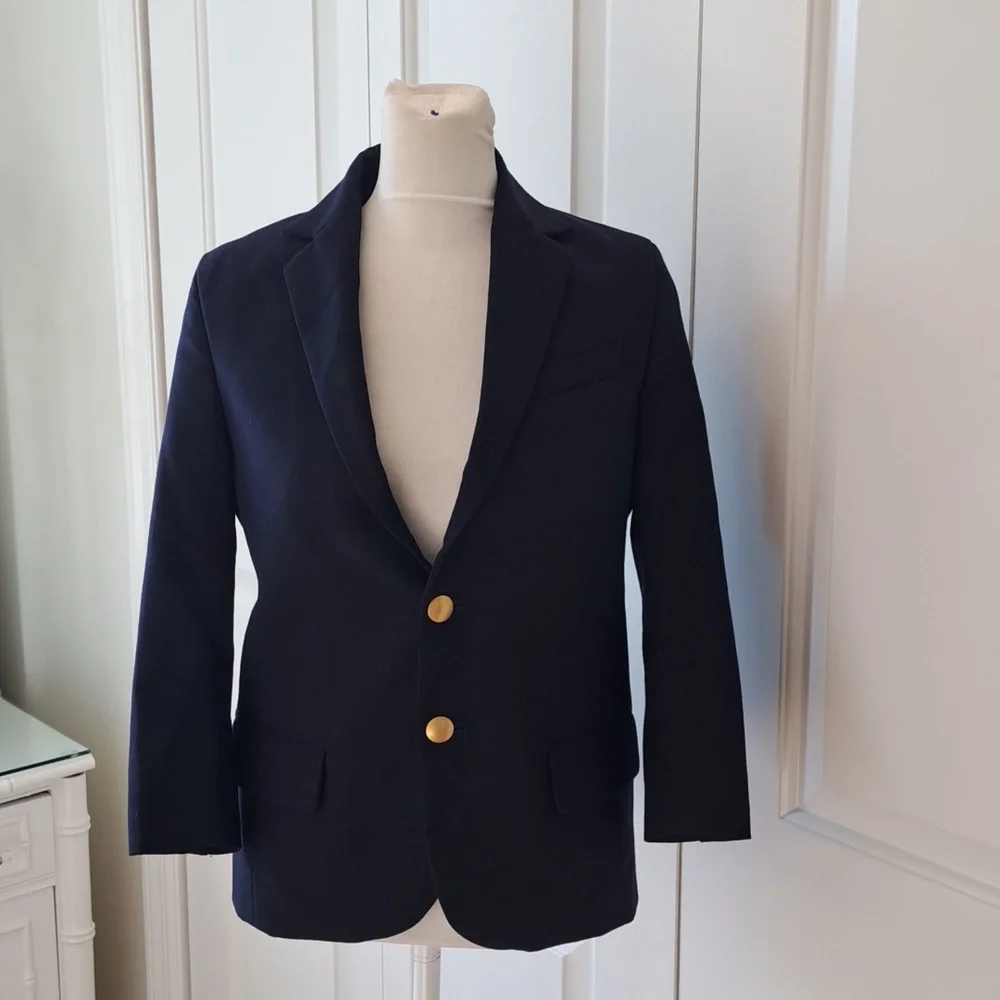 NWOT Lands' End Boys Youth Classic Navy Wool Blend‎ Blazer Lined Gold Buttons 8H